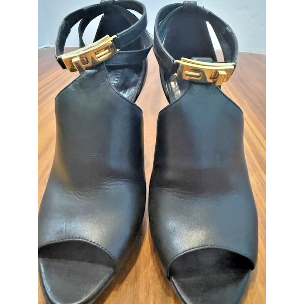 Burberry Black Leather Ankle Strap Gold Metal SEXY Peep-Toe Heels Sandals EU 37 - Picture 3 of 16